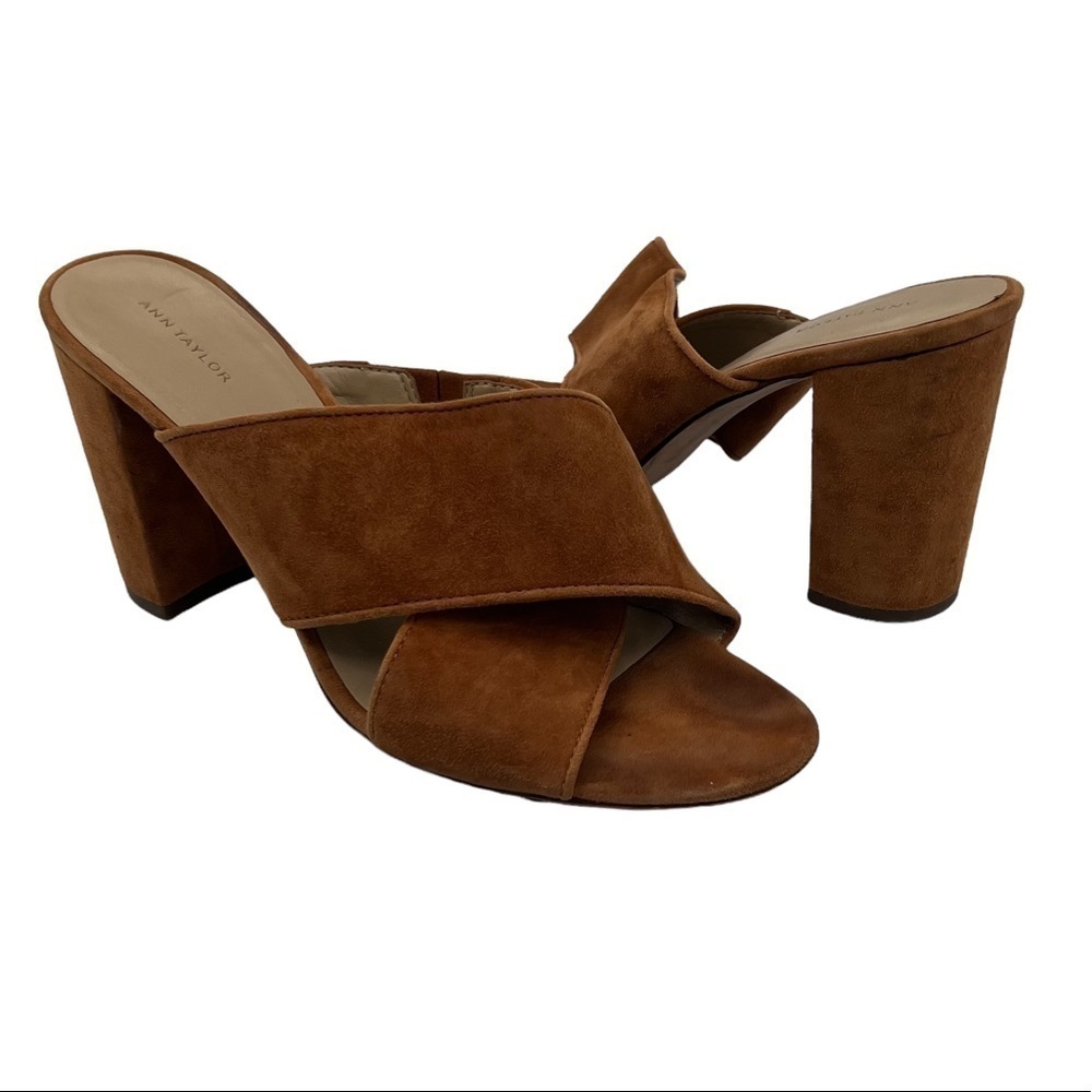 Ann Taylor Brown Suede Criss Cross Mule Slip On Sandals Size 10 Women's